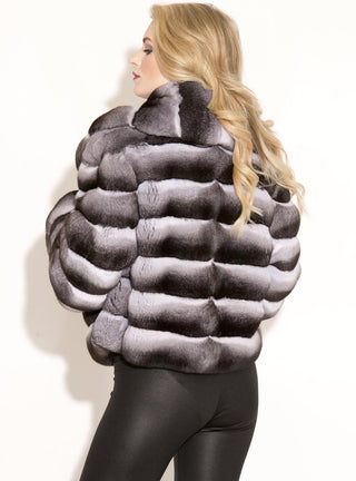 Chinchilla Fur Bolero Jacket with Notch Collar.