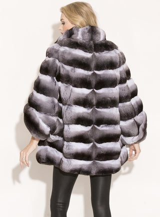 Chinchilla Fur Capelet Jacket with Leather Belt.