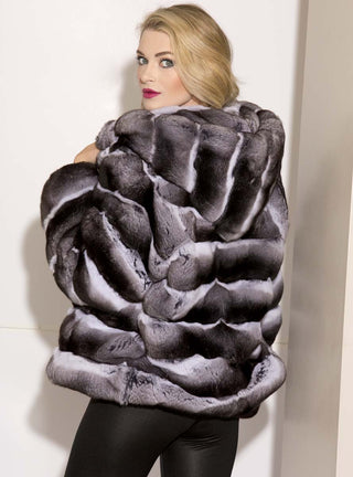 Chinchilla Fur Bomber Jacket with Hood.