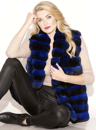 Blue Chinchilla Fur Vest with Shawl Collar.