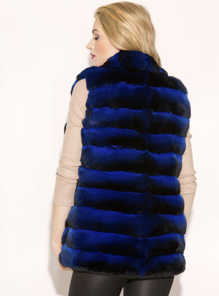 Blue Chinchilla Fur Vest with Shawl Collar.