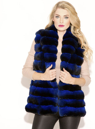 Blue Chinchilla Fur Vest with Shawl Collar.