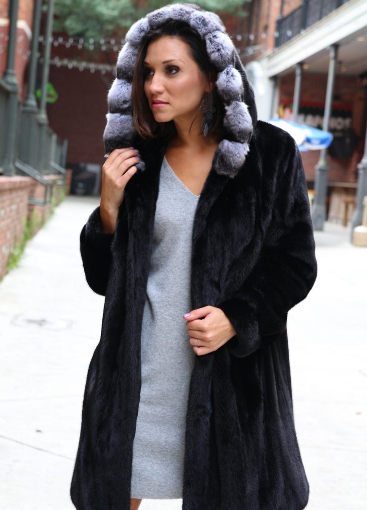 women's mink fur jacket, chinchilla fur hood
