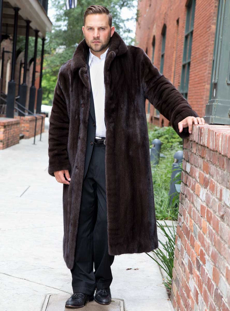 Men's Mink Fur Coat with Notched Collar & Back Split
