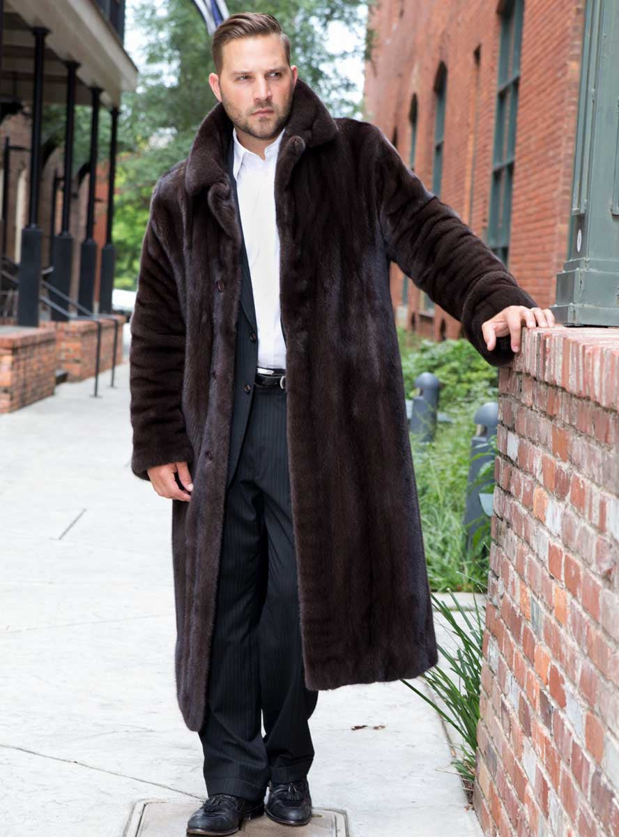 Men's Mink Fur Coat with Notched Collar & Back Split | Henig Furs