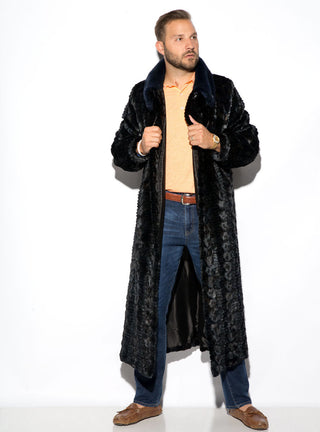 Men's Full Length Sculptured Mink Fur Coat with Full Mink Fur Collar.