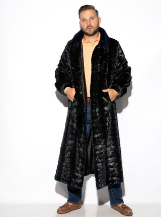 Men's Full Length Sculptured Mink Fur Coat with Full Mink Fur Collar.