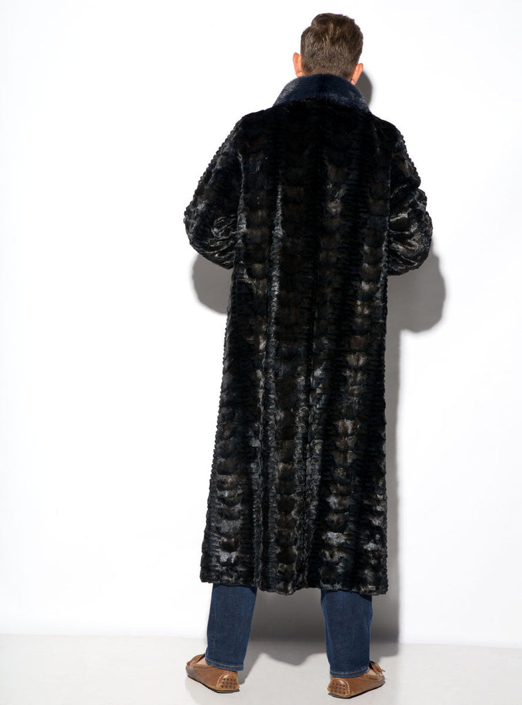 Men's Full Length Sculptured Mink Fur Coat with Full Mink Fur Collar