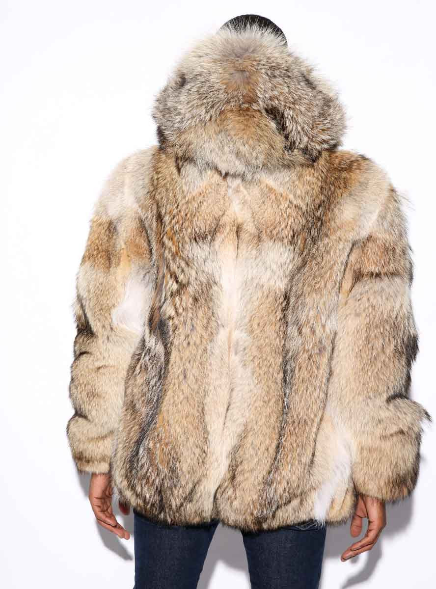 Brand New Natural Coyote Fur Jacket Coat W/hood Hoodie for Men 