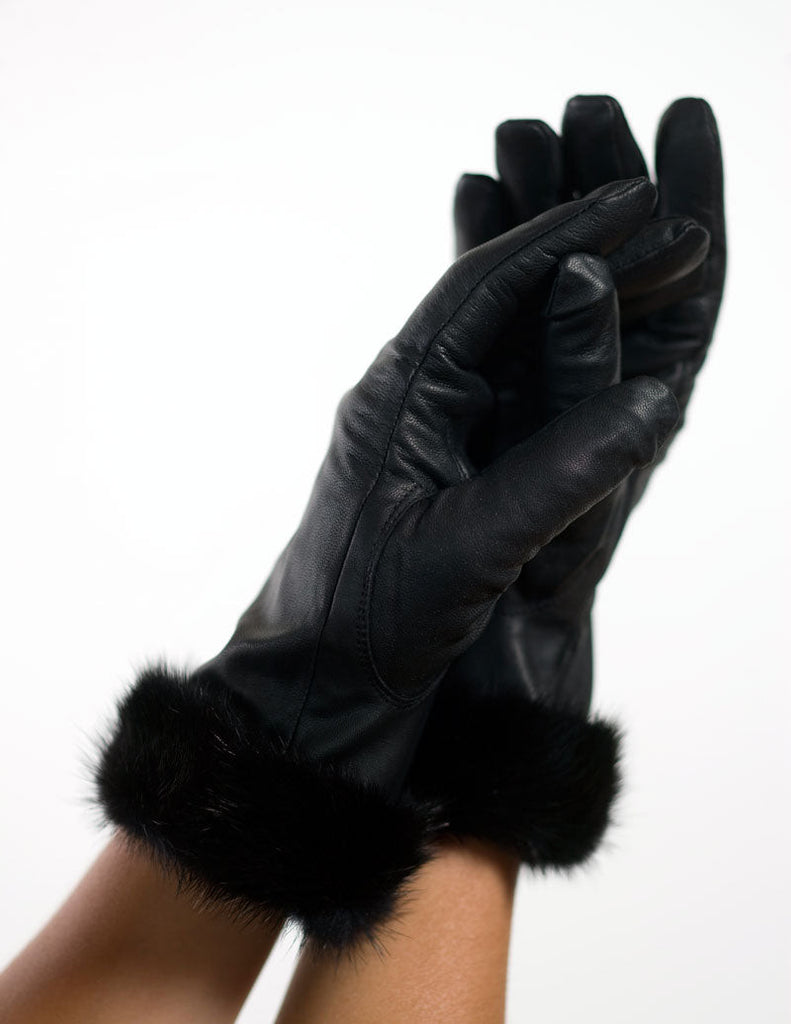 Lamb Leather Gloves with Mink Fur Trim