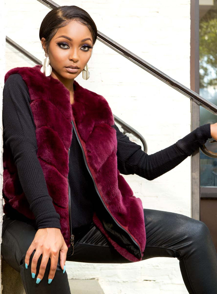 horizontal rabbit fur vest