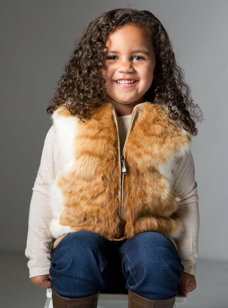 Children's Natural Orange Rabbit Fur Vest