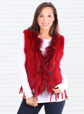 Knitted Rabbit Fur Vest with Raccoon Fur inserts.