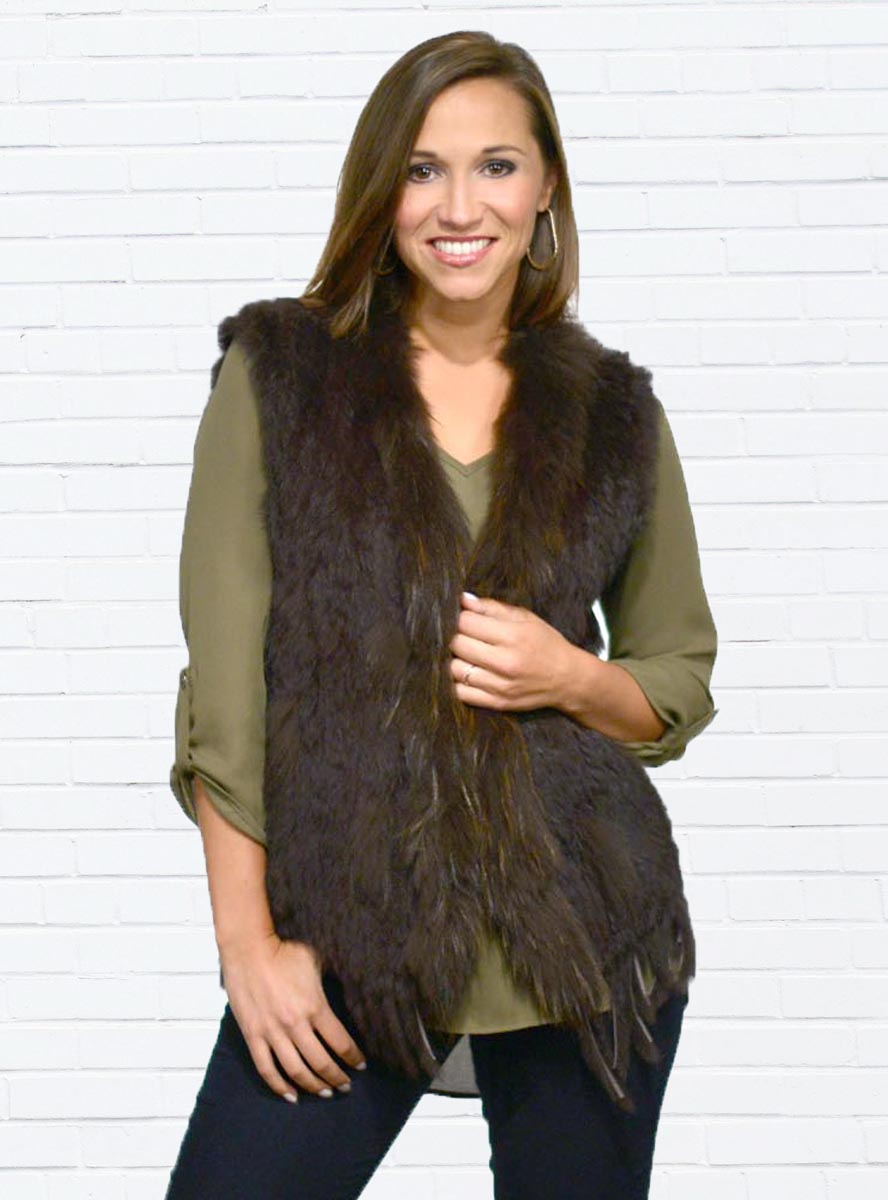 Rachel Knitted Rabbit Fur Vest with Fur Trim