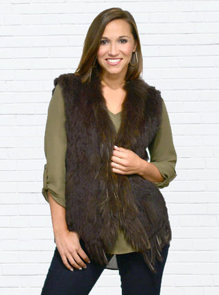Knitted Rabbit Fur Vest with Raccoon Fur inserts.