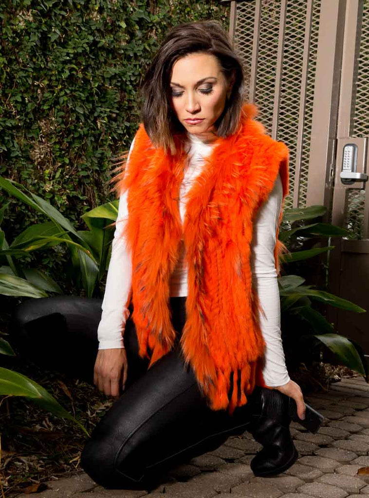 Knitted Rabbit Fur Vest with Raccoon Fur inserts