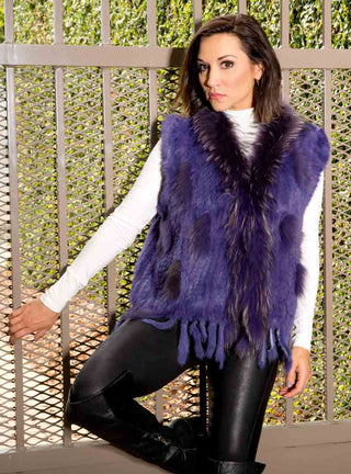Knitted Rabbit Fur Vest with Raccoon Fur inserts.