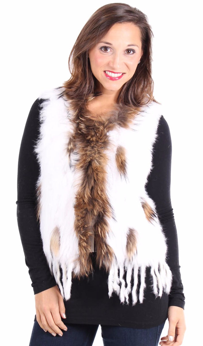 Rachel Knitted Rabbit Fur Vest with Fur Trim
