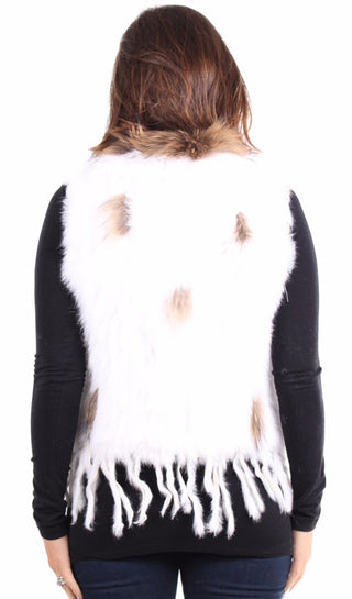 Knitted Rabbit Fur Vest with Raccoon Fur inserts.