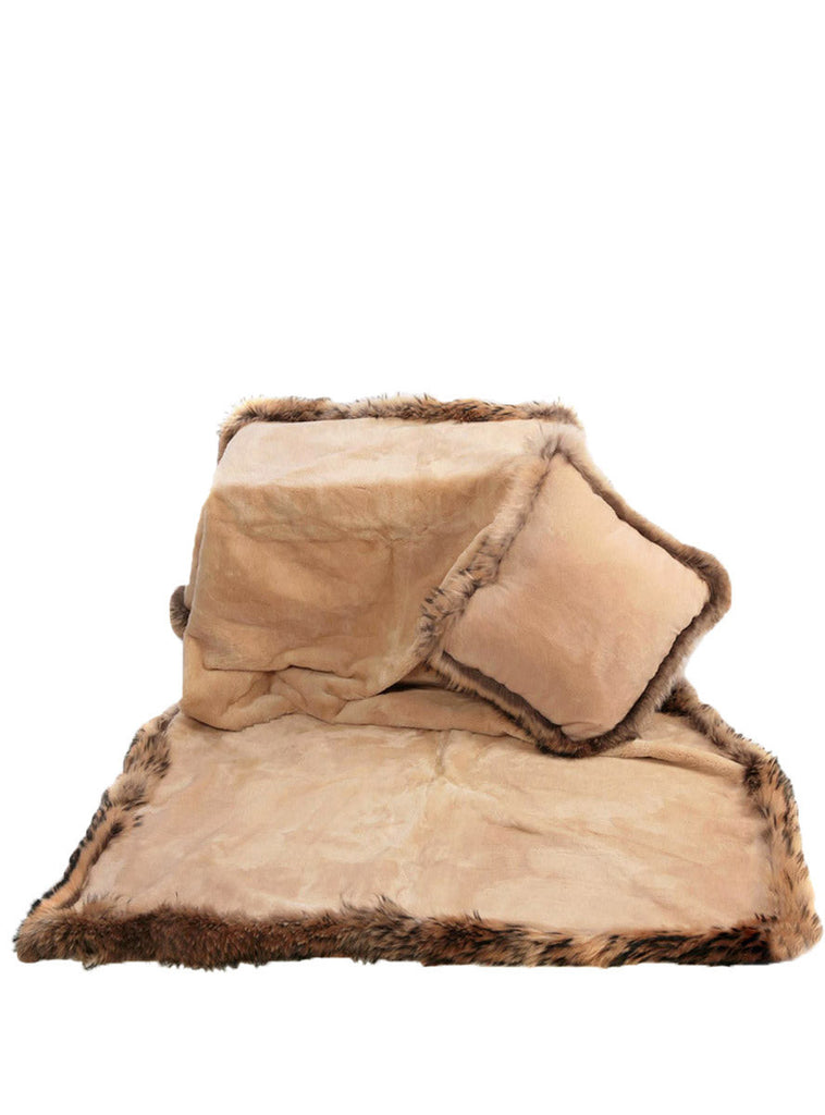 Cream Sheared Beaver Blanket with Crystal Fox Fur Trim