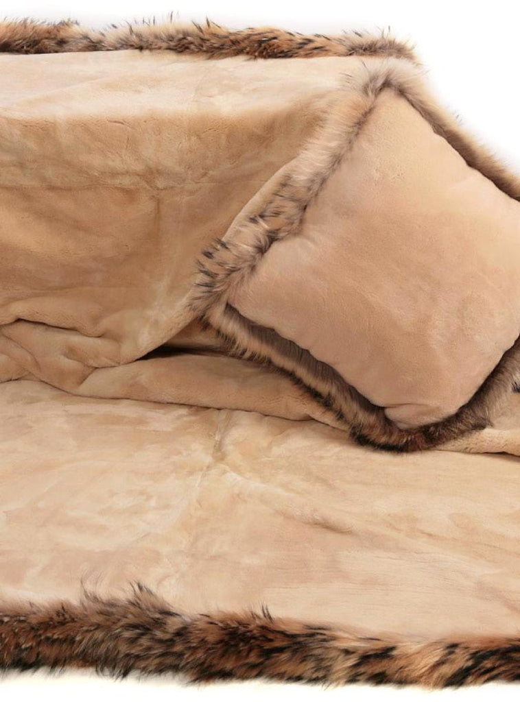 Cream Sheared Beaver Fur Blanket with Crystal Fox Fur Trim