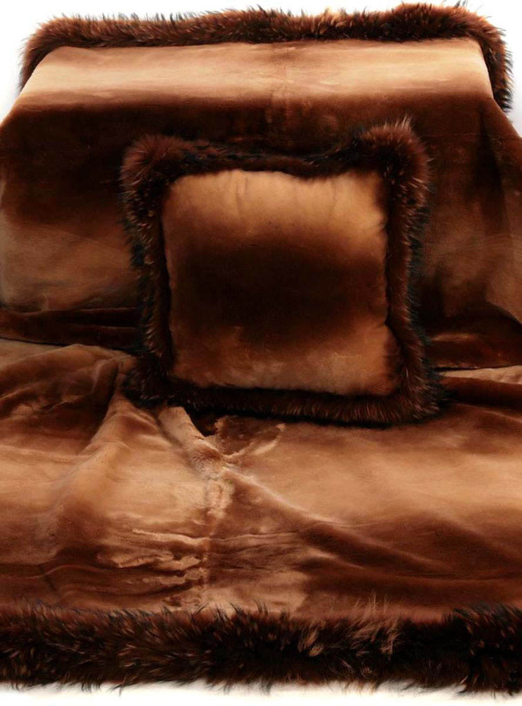 Rust Sheared Beaver Fur Blanket with Rust Fox Fur Trim