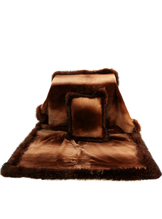 Rust Sheared Beaver Fur Blanket with Rust Fox Fur Trim.