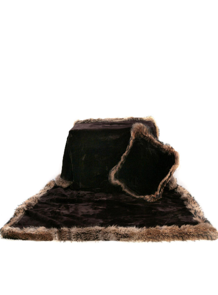 Brown Sheared Beaver Blanket with Crystal Fox Fur Trim