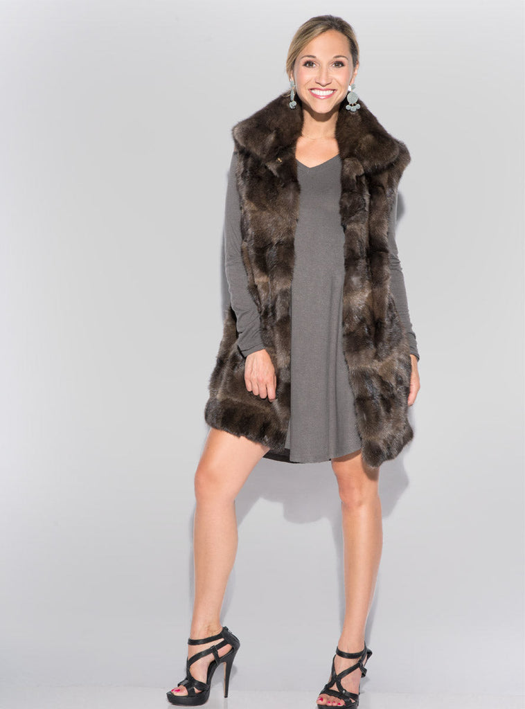 Sculpted Russian Sable Fur Vest with Collar