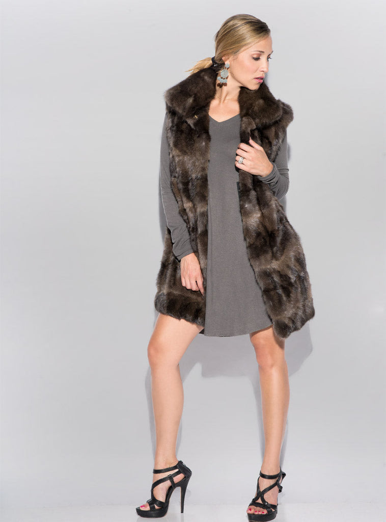 Sculpted Russian Sable Fur Vest with Collar
