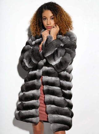 USA Made Chevron Chinchilla Fur Stroller with Shawl Collar.