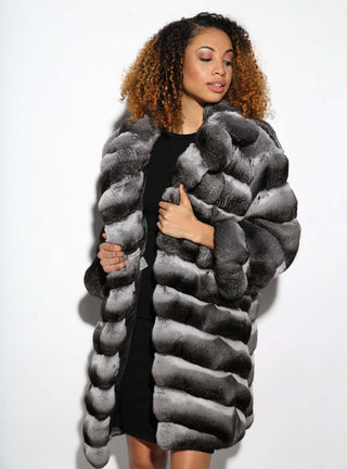 USA Made Chevron Chinchilla Fur Stroller with Shawl Collar.
