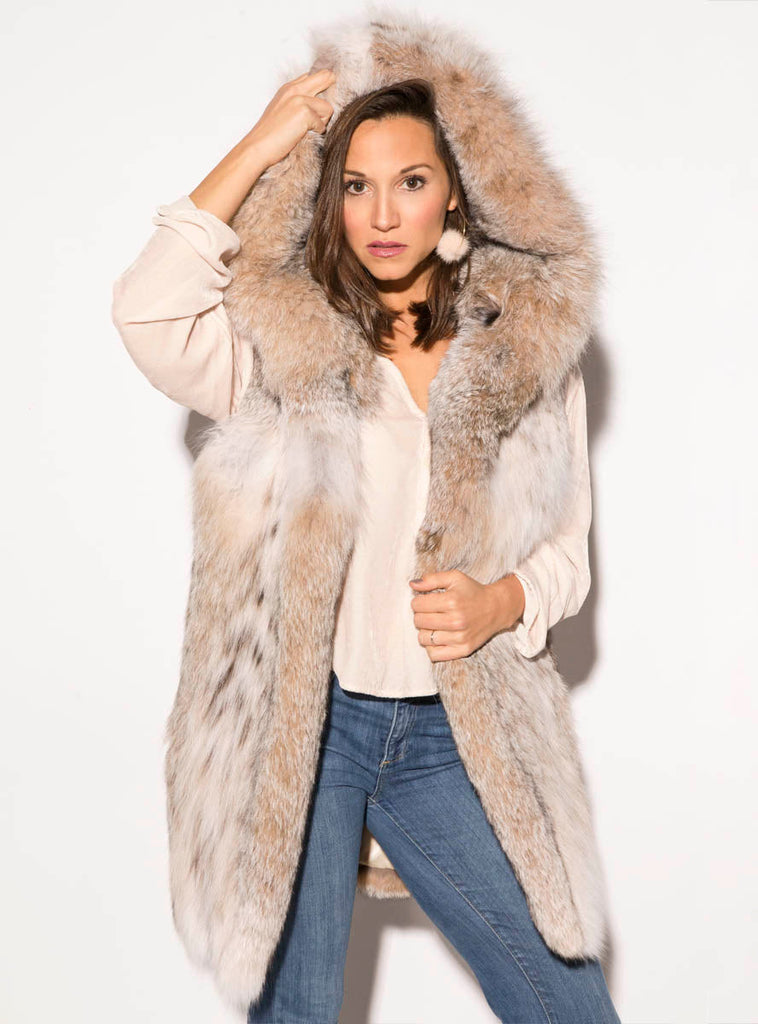 women's lynx fur vest with hood