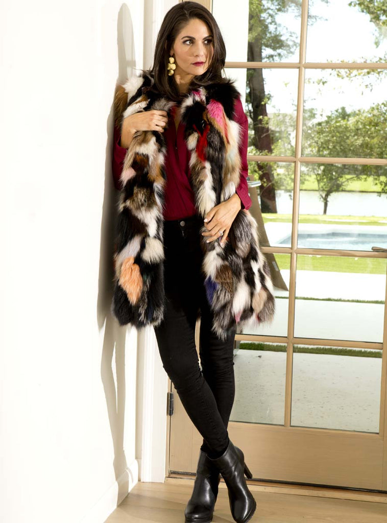 multicolor fox fur vest