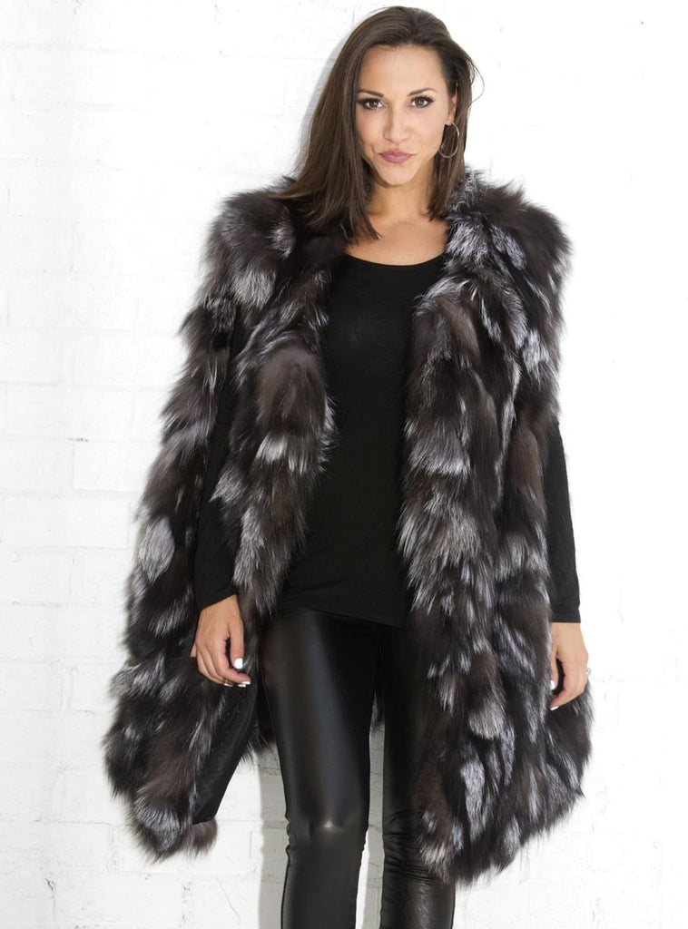 long silver fox fur vest