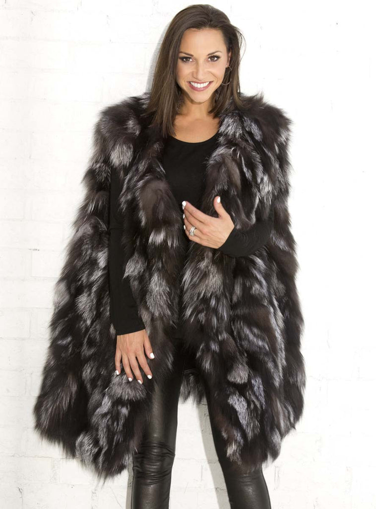 long silver fox fur vest