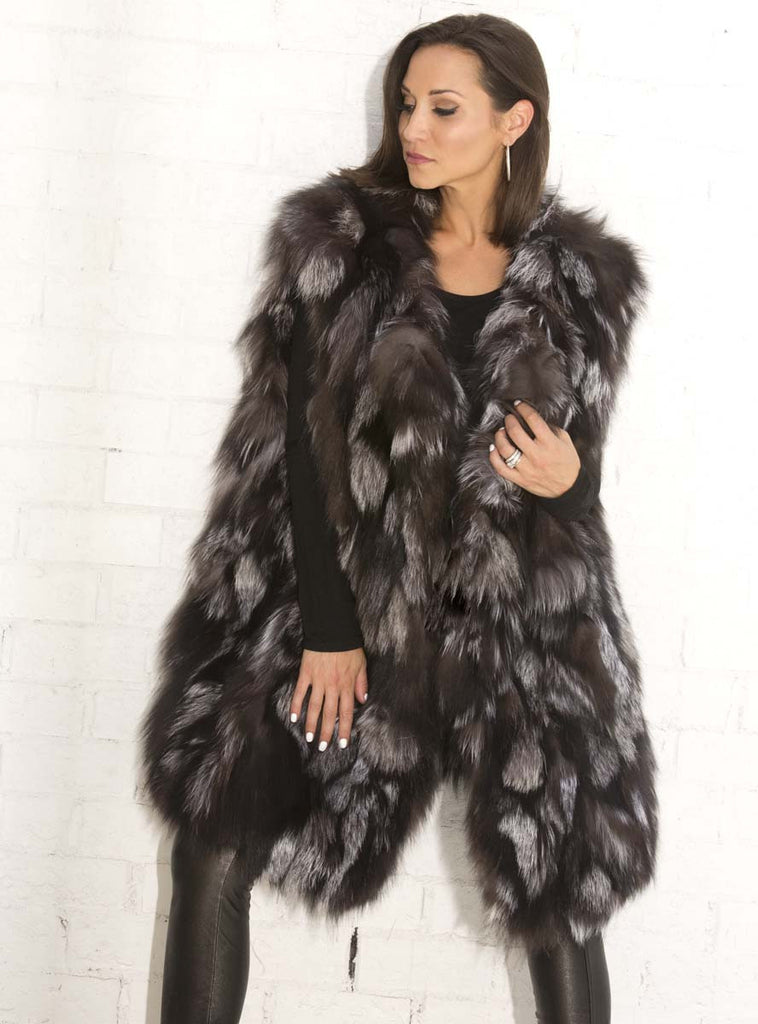 long silver fox fur vest