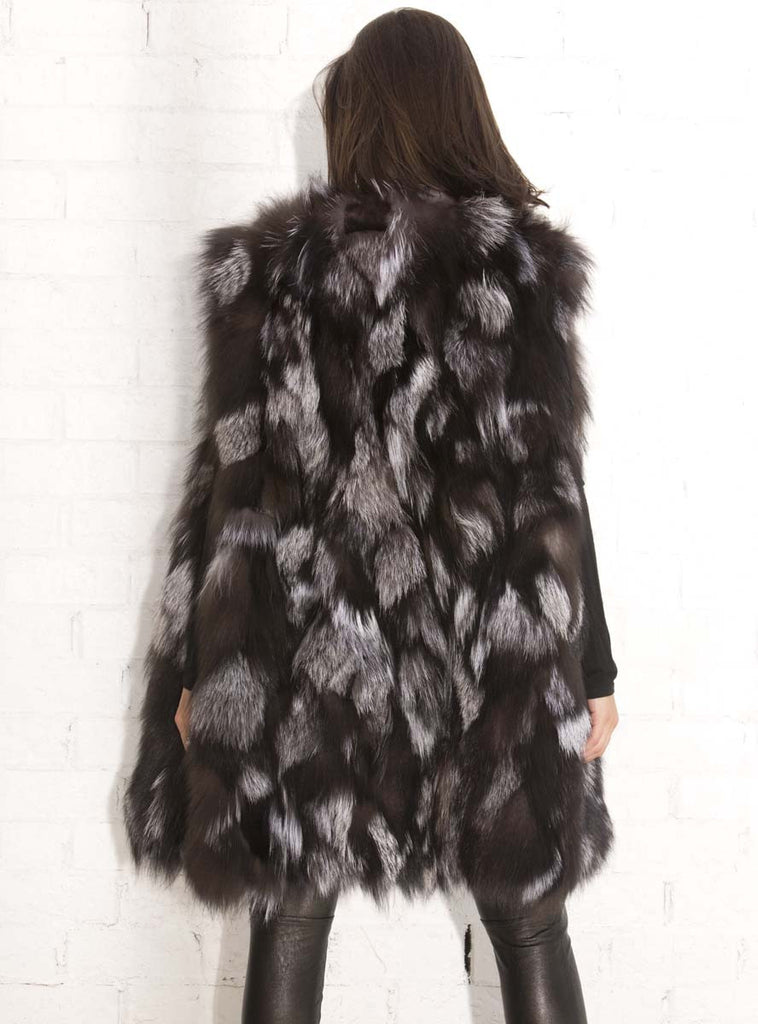 long silver fox fur vest