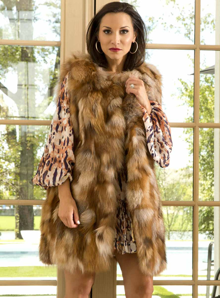 women's crystal fox fur vest