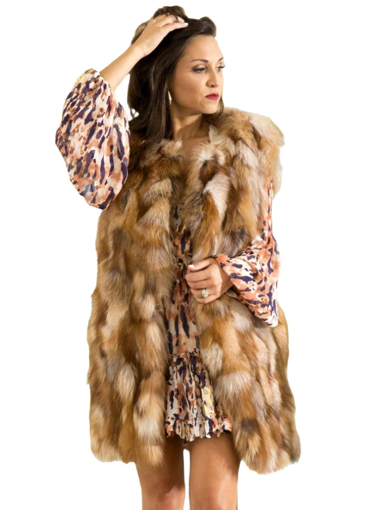 women's crystal fox fur vest