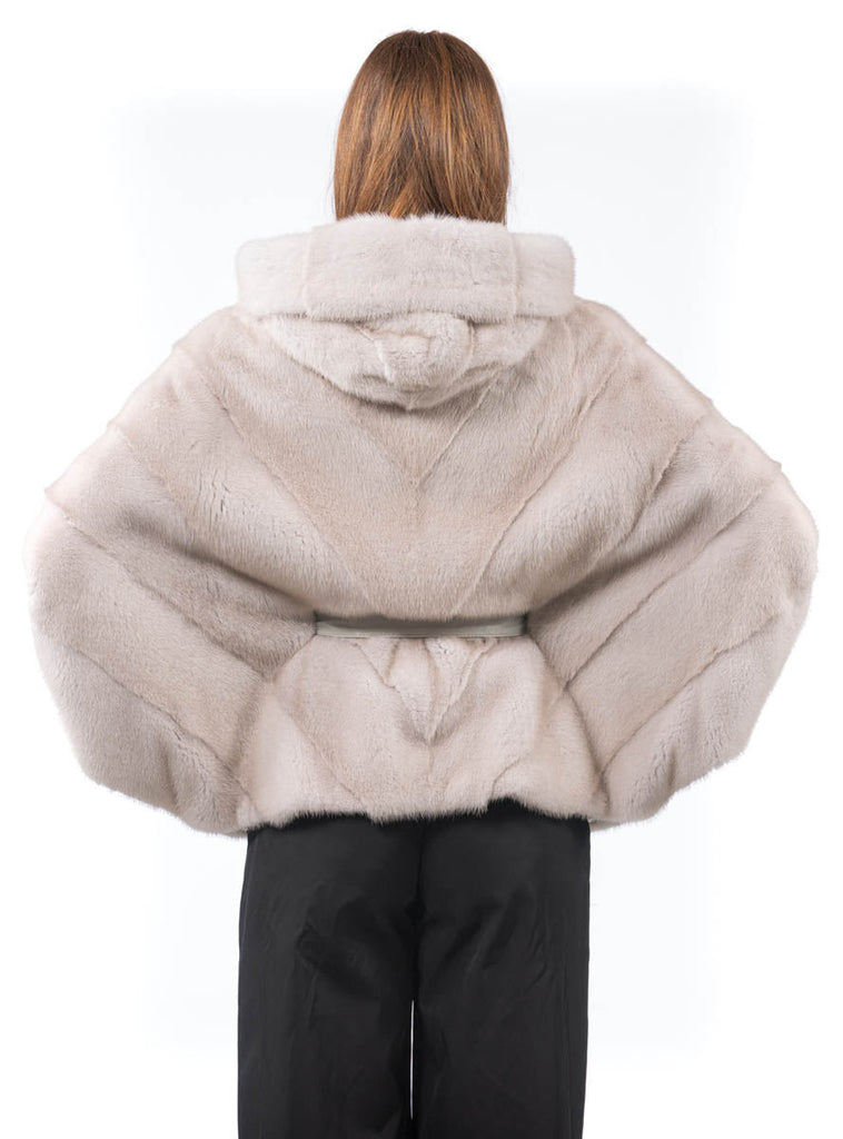 Women's SAGA Mink Fur Cape with Hood and Detachable Belt