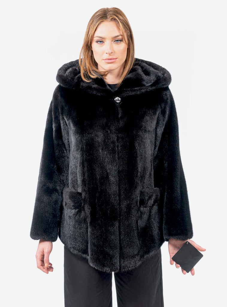 Women's Natural Ranch SAGA Mink Fur Jacket with Hood