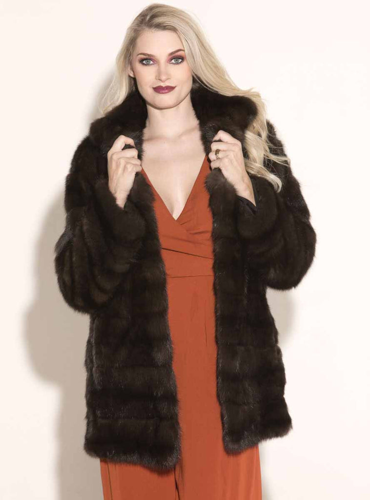 sable fur jacket with horizontal pattern