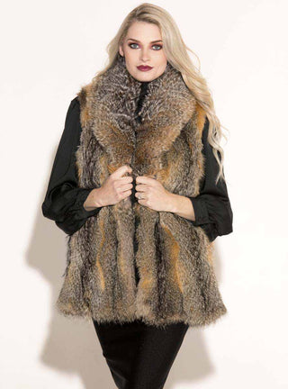 Natural Gray Full Skin Fox Fur Vest with Shawl Collar.