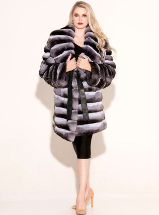 Natural Chinchilla Fur Stroller with Detachable Leather Belt.