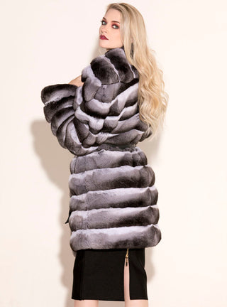 Natural Chinchilla Fur Stroller with Detachable Leather Belt.