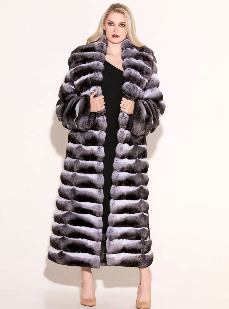chinchilla fur coat with leather belt