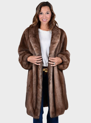 demi buff female Mink Fur Swing Stroller with Shawl Collar & Bracelet Cuffs.