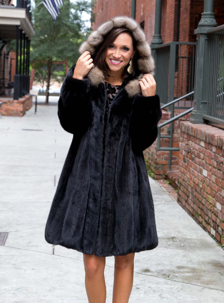 Female Mink Fur Stroller with Sable Fur Trimmed Hood