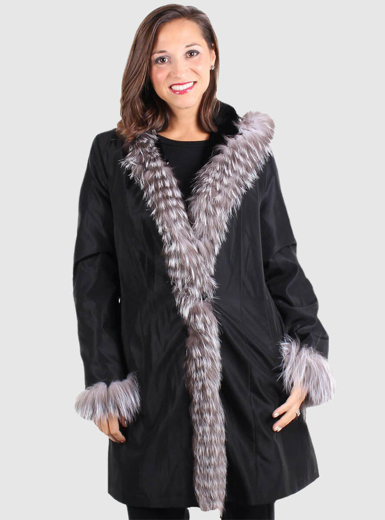 Reversible Sheared Mink Fur Stroller with Fox Fur Trim